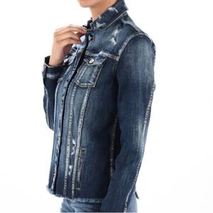 KanCan dark distressed denim jacket